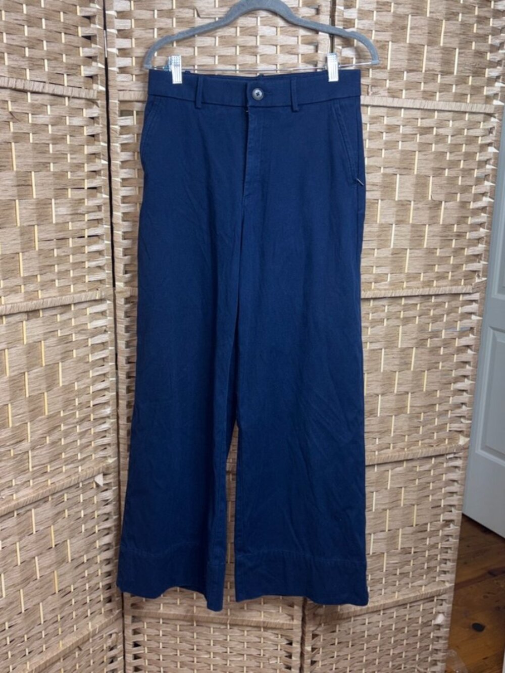 Spanx Supersmooth Wide Leg Pant with Patch Pockets Navy Chino Slimming Size M